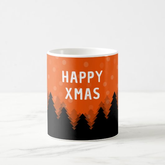 Rode Happy Xmas mok met bos, bomen en sneeuw (Center)
