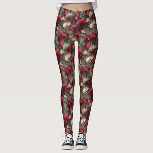 Rode hardlopende Calla lelies Bloemblad Bruiloftca Leggings (Voorkant)