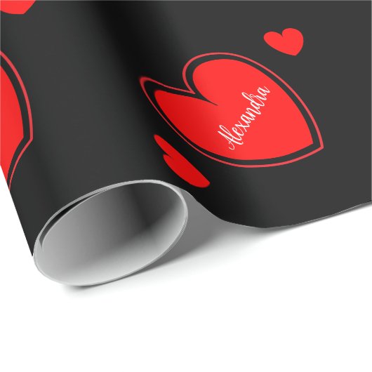 Rode hart aangepaste naam cadeaupapier (Rol Hoek)