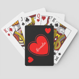Rode hart aangepaste naam op zwart pokerkaarten