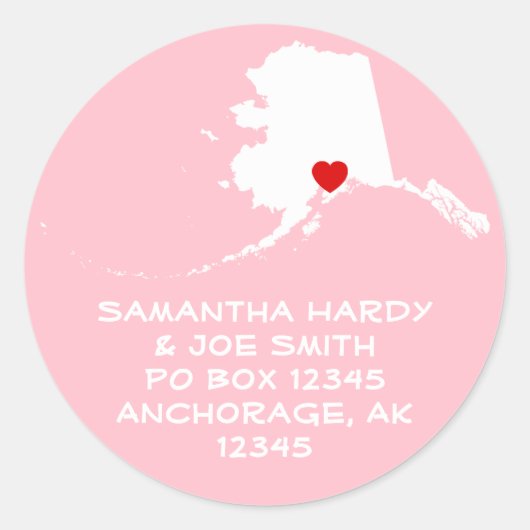 Rode Hart Alaska Adres Ronde Sticker (Voorkant)