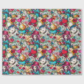 Rode Hart Alice Tea Party Thema Cadeaupapier (Vlak)