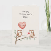 Rode Hart Ballon Uilen Boom Valentijnsdag Kaart (Voorkant)