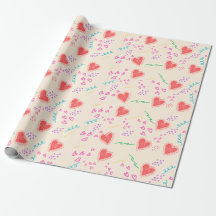 Rode hart beige patroon Inpakpapier
