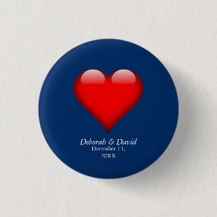Rode Hart Blau Modern Minimalistisch Huwelijk Ronde Button 3,2 Cm