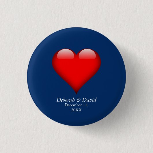 Rode Hart Blau Modern Minimalistisch Huwelijk Ronde Button 3,2 Cm (Voorkant)
