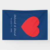 Rode Hart Blau Modern Minimalistisch Huwelijk Spandoek (Horizontaal)