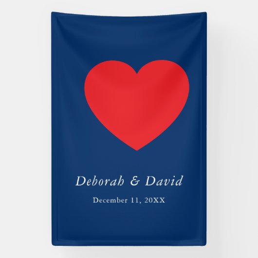 Rode Hart Blau Modern Minimalistisch Huwelijk Spandoek (Verticaal)