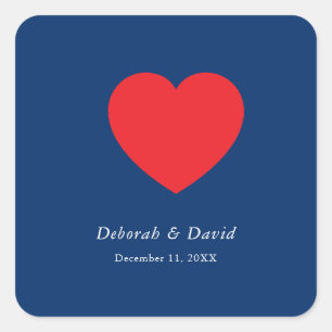 Rode Hart Blau Modern Minimalistisch Huwelijk Vierkante Sticker