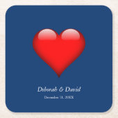 Rode Hart Blauw Moderne Minimalistische Bruiloft Kartonnen Onderzetters (Voorkant)