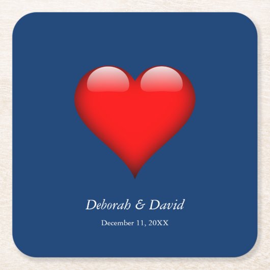 Rode Hart Blauw Moderne Minimalistische Bruiloft Kartonnen Onderzetters (Voorkant)