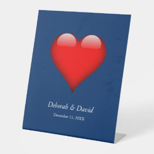 Rode Hart Blauw Moderne Minimalistische Bruiloft Reclamebord Met Voetstuk