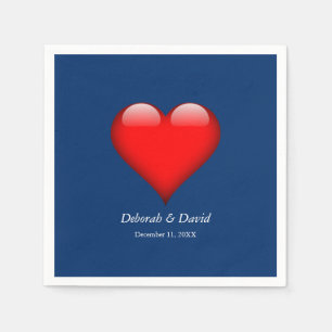 Rode Hart Blauw Moderne Minimalistische Bruiloft Servet