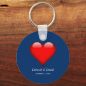Rode Hart Blauw Moderne Minimalistische Bruiloft Sleutelhanger (Voorkant)