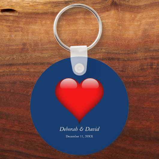 Rode Hart Blauw Moderne Minimalistische Bruiloft Sleutelhanger (Voorkant)