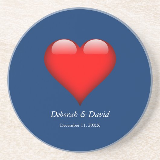 Rode Hart Blauw Moderne Minimalistische Bruiloft Zandsteen Onderzetter (Voorkant)
