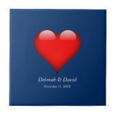 Rode Hart Blauwe Moderne Minimalistische Trouwdag Tegeltje (Voorkant)