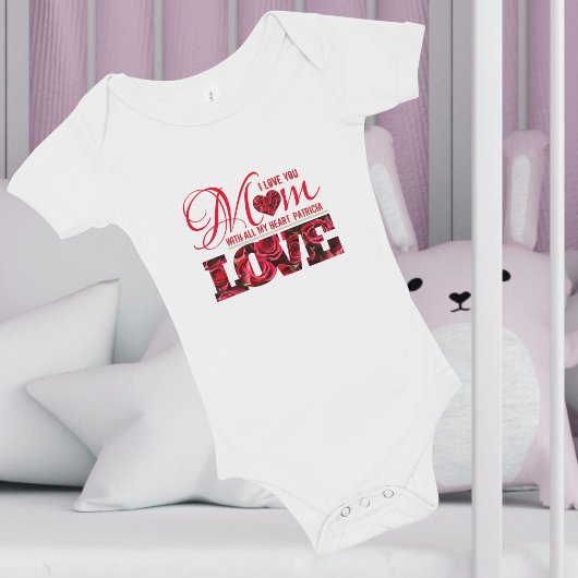 Rode Hart Bloem Moderne Moederdag Romper