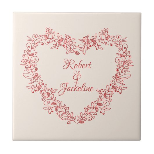 Rode Hart Bloemen Elegante  Valentijnsdag Tegeltje (Voorkant)