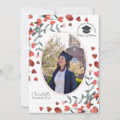 Rode Hart Bloemen Foto Afstudeeraankondigingen Kaart (Voorkant)