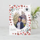 Rode Hart Bloemen Foto Afstudeeraankondigingen Kaart (Staand voorkant)