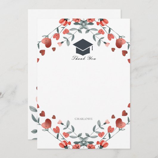 Rode Hart Bloemen Foto Afstuderen Dank u Kaart (Voorkant / Achterkant)