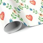  Rode Hart Bloemen Kruissteek Cadeaupapier (Rol Hoek)