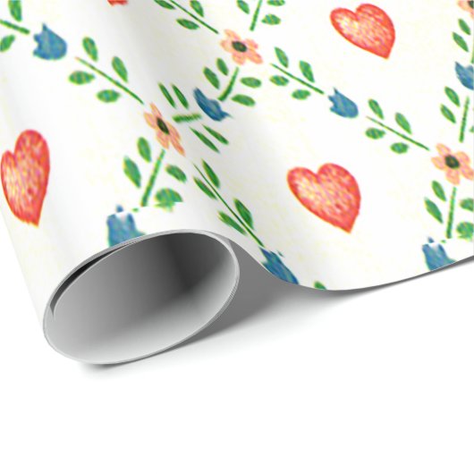  Rode Hart Bloemen Kruissteek Cadeaupapier (Rol Hoek)