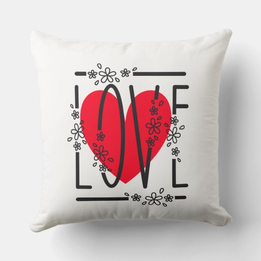 Rode Hart & Bloemen Tekst Grafisch Modern & Stijlv Kussen (Achterkant)