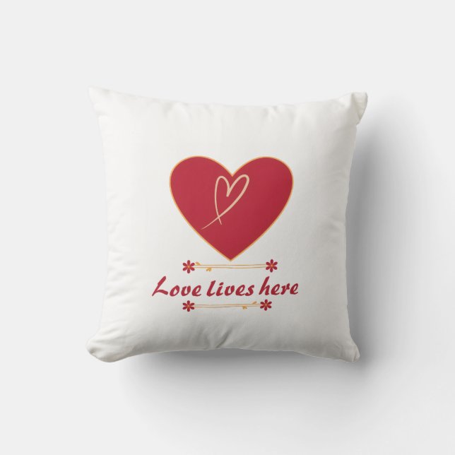 Rode Hart Bloemendesign – “Liefde Woont Hier” Roma Kussen (Voorkant)