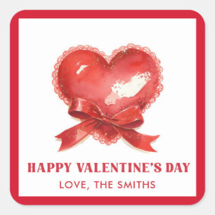 Rode Hart Boog Gelukkig Valentijnsdag Vierkante Sticker