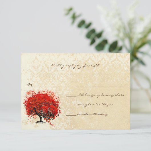 Rode Hart Boom Herfstbladeren Trouw Uitnodiging (Staand voorkant)