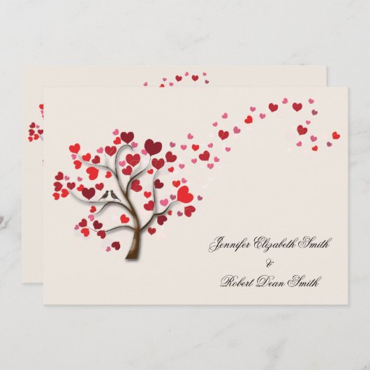 Rode Hart Boom op Ivoor Bruiloft Kaart (Voorkant / Achterkant)