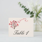 Rode Hart Boom op Ivoor Bruiloft Tafel Nummer Briefkaart (Staand voorkant)