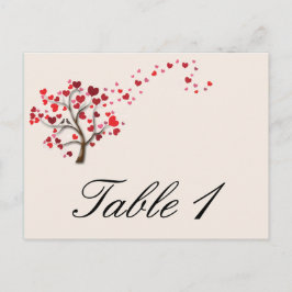 Rode Hart Boom op Ivoor Bruiloft Tafel Nummer Briefkaart