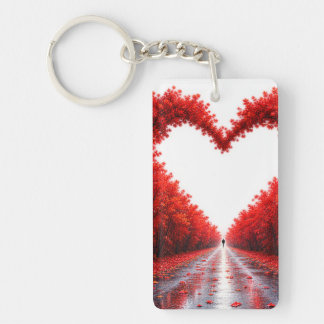 Rode Hart Bospad – Herfst Liefde Natuur Design  Sleutelhanger