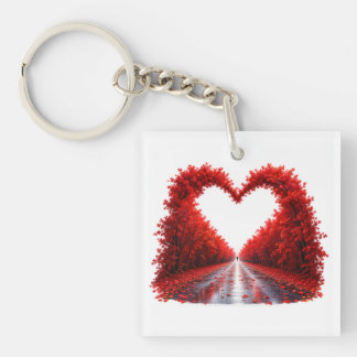 Rode Hart Bospad – Herfst Liefde Natuur Design  Sleutelhanger
