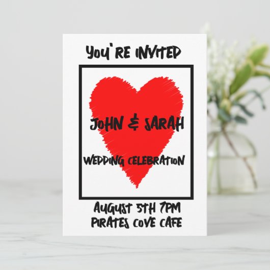 RODE HART BRUILOFT UITNODIGINGEN OP MAAT (Staand voorkant)