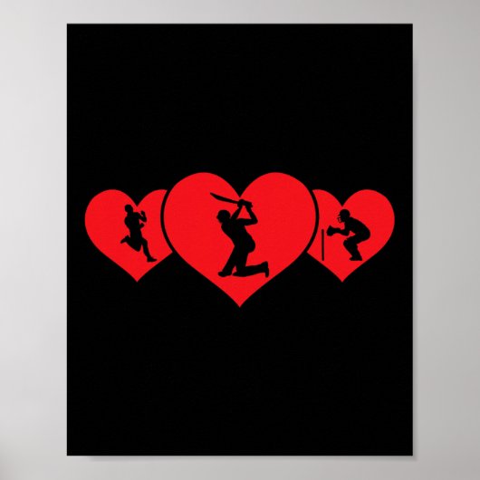 Rode Hart Cricket Game Speler Liefde Grappige Vale Poster (Voorkant)