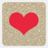 Rode Hart Cute Valentijnsdag Rustieke Gouden Glitt Vierkante Sticker (Voorkant)