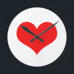 Rode Hart Cute Valentijnsdag Wit Aangepaste Kleur Ronde Klok<br><div class="desc">Gedrukt met groot rood hartpatroon op een effen witte achtergrond.</div>