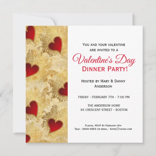 Rode Hart Diner Valentijnsdag Uitnodiging (Voorkant)