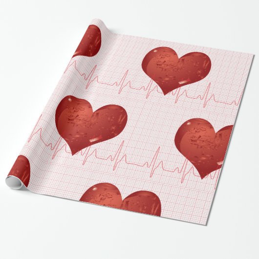 Rode Hart ECG-monitor Gezondheidszorg Cadeaupapier (Uitgerold)