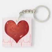 Rode Hart ECG-monitor Gezondheidszorg Sleutelhanger (Achterkant)
