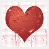 Rode Hart ECG-monitor Gezondheidszorg Vierkante Sticker (Voorkant)