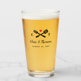 Rode Hart en BBQ Gereedschap Paar's Bruiloft Glas