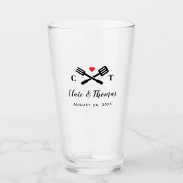 Rode Hart en BBQ Gereedschap Paar's Bruiloft Glas
