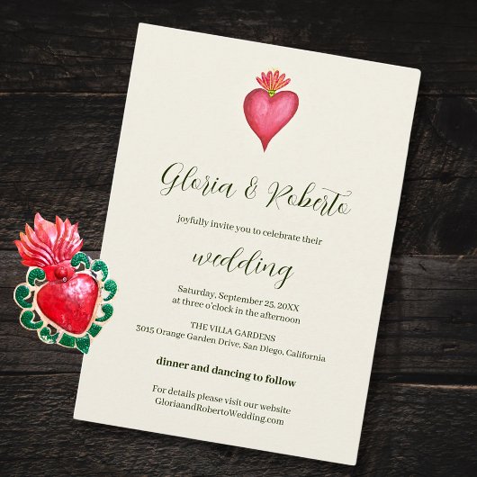 Rode Hart en Bloem Mexicaanse Bruiloft Kaart