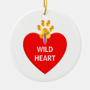 Rode hart en gouden poot op witte Kerst Keramisch Ornament