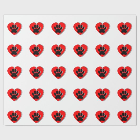 Rode Hart en Hond Poot Print Cadeaupapier (Vlak)